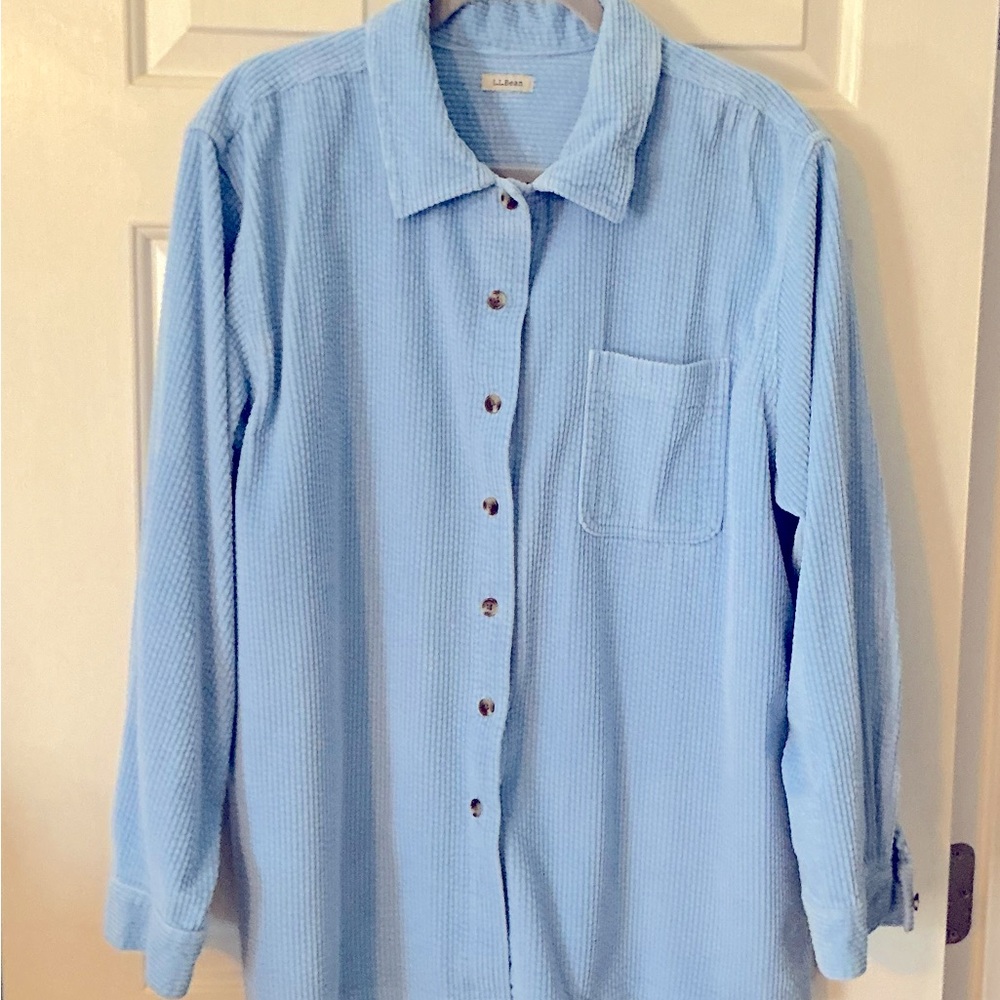 Women’s LLBean Corduroy Big Shirt, Size XL, Sky Blue